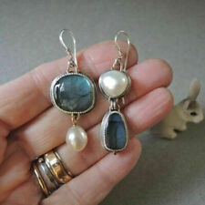 Boho Retro 925 Silver Earrings Turquoise Dangle Drop Hook Ear Stud Women Jewelry