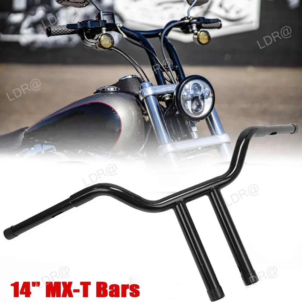 14" Rise 1 1/4" Fat T-Bar Handlebar Fit For Harley Softail Dyna Street Fat Bob Foto 1 de 4