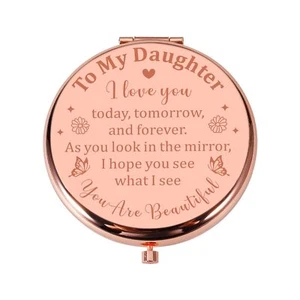 Valentines Day Gifts for Daughters from Mom Dad Rose Gold Compact Makeup Mirr... - Picture 1 of 7