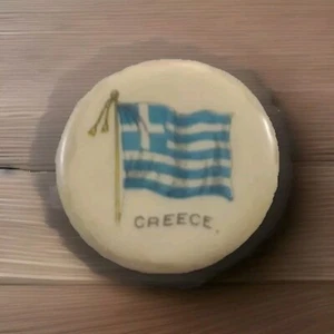 ANTIQUE SWEET CAPORAL CIGARETTES Vintage Pinback Flag Of Greece WhiteheadHoag  - Picture 1 of 3
