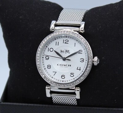 NEW AUTHENTIC COACH MADISON SILVER WHITE MESH CRYSTALS WOMEN'S 14502651 WATCH - Image 1 of 4