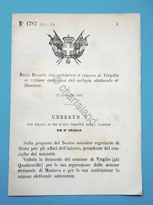 Decreto Regno Italia Costituzione comune di Virgilio in sezione di Mantova 1883 - Foto 1 di 1