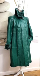 NWT Jessica London Womens Leather Coat Green Faux Fur Collar Sz 16W - Picture 1 of 19