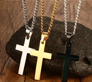 Men Silver Cross Pendant Necklace Chain Gold Stainless Steel Christ Jesus - Picture 1 of 18