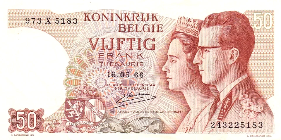 BANK OF BELGIUM , 50 FRANCS , 1966 , XF / We combine items. - Image 1 of 2