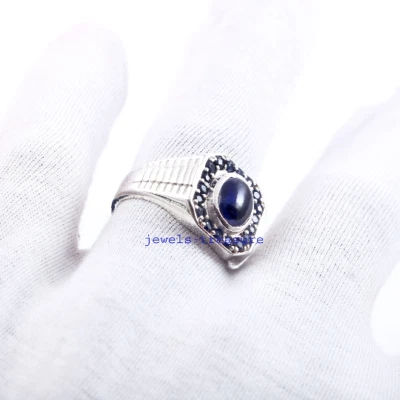 Natural Blue Sapphire Gemstones with 925 Sterling silver Ring for Men's #2212 - Image 1 of 4
