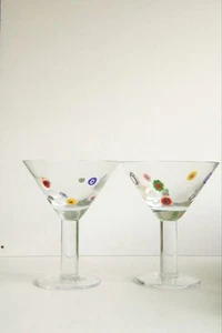 Two Leonardo Murano Millefiori Floral Large Martini/Cocktail Glass - Picture 1 of 8