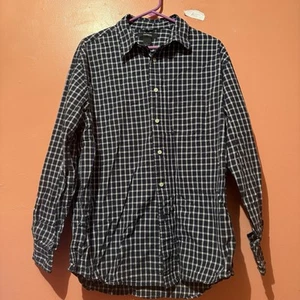 Express Mens Button Up Shirt L Large Black White Square Checker Collared - Picture 1 of 7