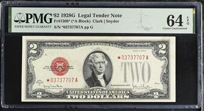 1928-G $2 Legal Tender Fr. 1508 Star Note Certified  PMG 64 EPQ Fancy 7"s Serial - Image 1 of 2