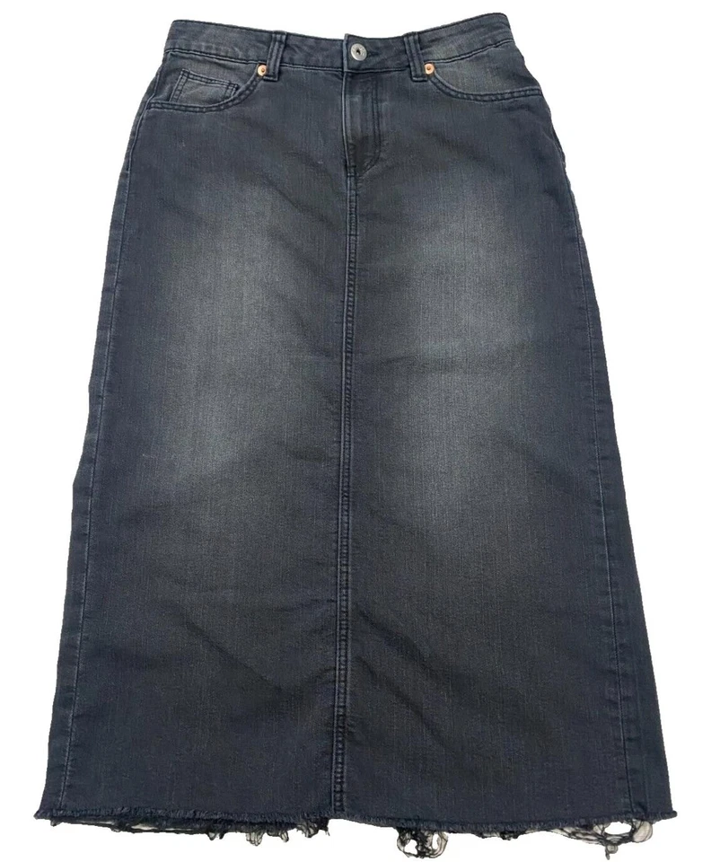 Falda Lápiz H&M Dividida Jean Midi Mujer Talla 6 Negra Denim Bolsillos Abertura Trasera Foto 1 de 4
