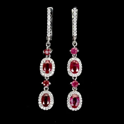 925 Sterling Silver Earrings Oval Ruby 6x4mm Ruby Natural Gemstone Jewelry - Image 1 of 4