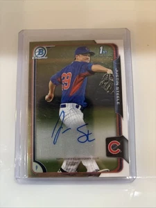 Autógrafos Bowman Chrome Prospect 2015 #BCAPJS JUSTIN STEELE RC Chicago Cubs - Imagen 1 de 2