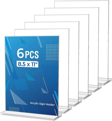 6 Pack Acrylic Sign Holder 8.5 X 11 Inches, Clear Menu Holder Stand, Vertical Fl - Image 1 of 4