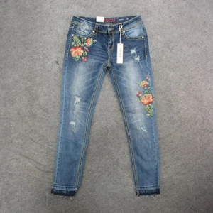 Jeans donna Grace In LA 28 blu skinny floreale ricamato denim invecchiato - Foto 1 di 13