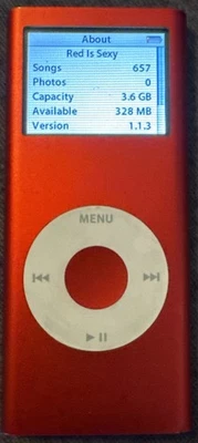 Apple iPod nano 2nd Gen Red  (4 GB) A1199 Fast Ship Good 657 Songs BAD Battery - Image 1 of 2