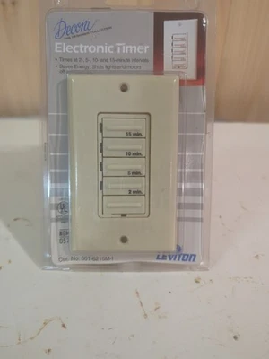 Leviton Decora 2-5-10-15 MinIndoor Countdown Timer Light Switch White -6215M NEW - Image 1 of 4