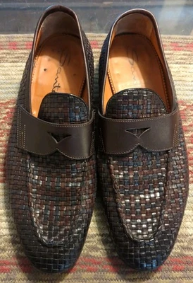 Mocassim masculino Santoni respirável verão sola de couro marrom e azul EUA 8,5 F Itália - Imagem 1 de 4