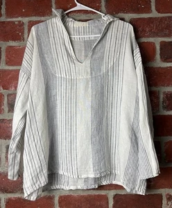 CP Shades Linen Collared V-Neck Top Striped Size XS - Picture 1 of 10