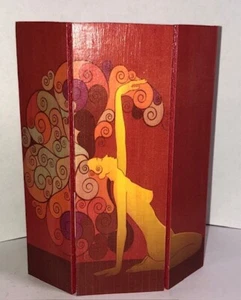 Dramatic dollhouse miniature Art Deco orange nude 3-panel screen - 6" X 5" - Picture 1 of 5