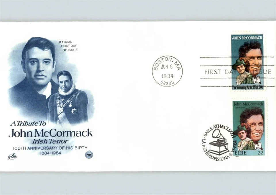 JOINT ISSUE, John McCormack, Opera Singer, IRELAND and United States FDC - Image 1 of 1