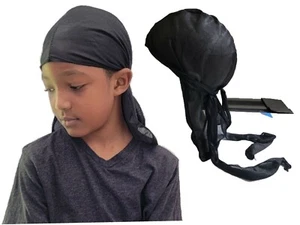 2 packs Durag Long Tail Girl Boy kid Straps Waves Silky Headwrap Sleeping Cap  - Picture 1 of 5