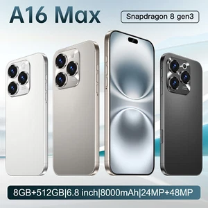 A16 Max Smartphone 6.8" HD Android Factory Unlocked 8+512GB 8000mAh Dual SIM - Picture 1 of 22