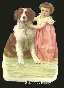 German Embossed Vintage Style Scrap Die Cut - Adorable Dog & Child BK5071 - Picture 1 of 1