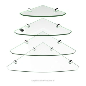 Corner Acrylic Safety shelves & chrome supports 4 Pack 150mm 200mm 250mm 300mm - Picture 1 of 12