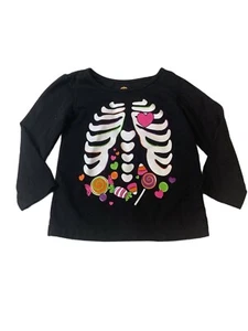 Halloween Skeleton Bones Candy Long Sleeve Black Shirt 12M - Picture 1 of 2