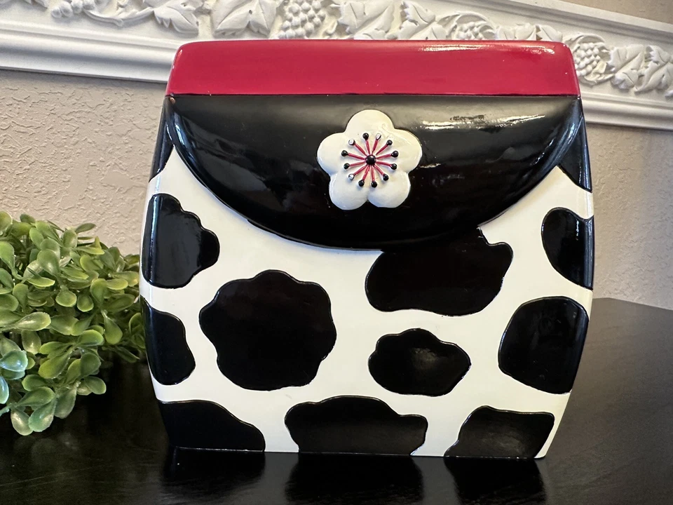 Jane Kitching Tissue Holder Pink , Black, And White Cow Print 🌸 - Image 1 of 4