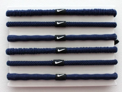 Paquete de 6 corbatas Nike Flex acanaladas cola de caballo para adultos medianoche azul marino/blanco/negro Foto 1 de 2