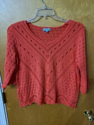 Joseph A. Open Knit/Crochet Sweater, Orange, Medium, Soft And Stretchy  - Image 1 of 4
