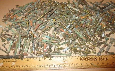 4 - PLUS POUNDS OF SOLID BRASS - BRONZE  SLOTTED FLAT HEAD WOOD SCREWS, PATINA Cover