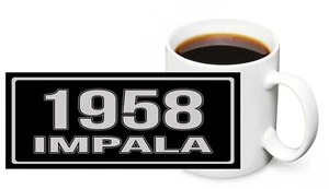 1958 Impala Year Model Black Silver Design 11oz Ceramic Coffee Mug - Picture 1 of 4