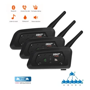 3Pieces 1200M Motorcycle Bluetooth Intercom FM Radio Interphone Headset GPS - Picture 1 of 14