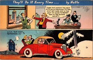 Cartolina They'll Do It Every Time di Jimmy Hatlo cartolina fumetto lino non pubblicata - Foto 1 di 2