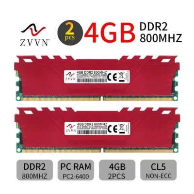 ZVVN 8GB 2x 4GB DDR2 800MHz PC2-6400U CL5 intel Desktop PC Gaming Memory RAM Red - Image 1 of 4
