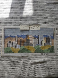 VTG 1974 Denver CityScape Needlepoint Canvas by Jemcraft Needle Art 1974 22"x12" - Picture 1 of 4