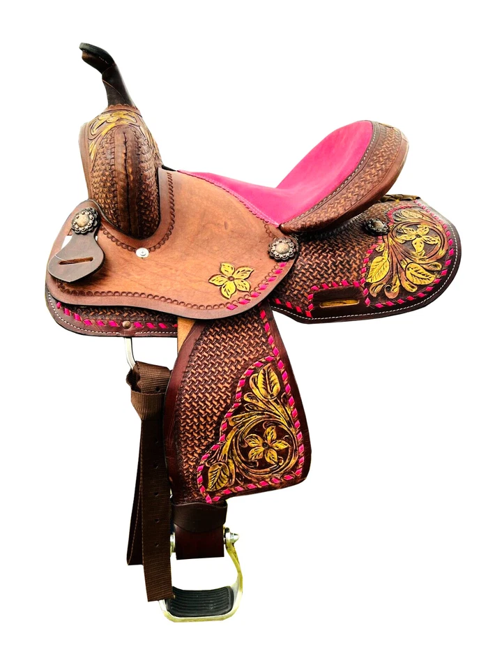 Sillín Western Youth-Kids Barril Caballo Floral Tooled Calidad Premium 10 11 12 13 Foto 1 de 1