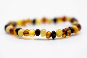 Multicolour Natural Amber Stone Round Bead Bracelet Elastic Stretch Bangle 4gram - Picture 1 of 9
