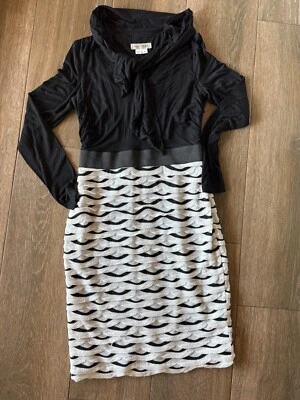Kay Unger black and white tie neck, long sleeve, midi dress size 6 - Изображение 1 из 4