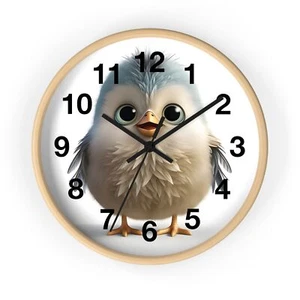 Blue Bird Wall Clock Baby Bird Design Analog Clock 10" Wood Frame Bird Lover  - Picture 1 of 10