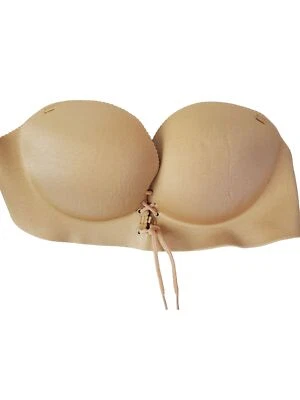 Новый без ценников бежевый бюстгальтер пуш-ап без бретелек размер D с подкладкой на косточках на шнуровке - Изображение 1 из 4