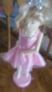 Wood Nutcracker ballerina in pink dress. blonde hair. 13" - Picture 1 of 3