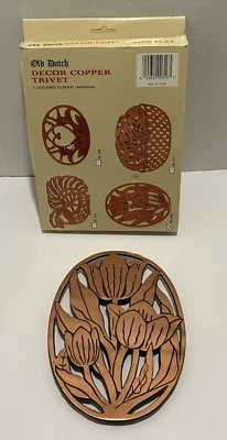 Remache de cobre para colgar en la pared flores de tulipán decoración holandesa antigua lacada caja original de colección Foto 1 de 4