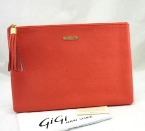 GiGi New York Uber Pebbled Leather Clutch NEU mit Quaste Zip Top Lachs - Bild 1 von 14