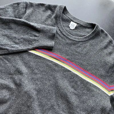 Gap Men's Size XL Merino Wool Cotton Ski Striped Crew Neck Sweater Dark Charcoal - Image 1 of 4