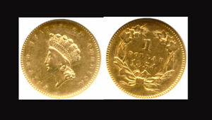 1854 $1 TYPE 2 NICE COLOR GOLD DOLLAR