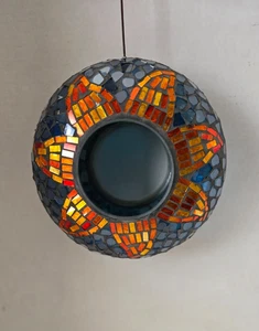 Mosaic Round Hanging Bird Feeder Fly Through Outdoors Oranges Blues - Picture 1 of 5