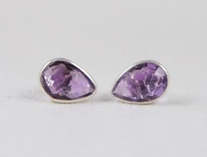 Natural Amethyst Pear Stud Earrings 925 Sterling Silver Handmade Jewelry - Picture 1 of 12